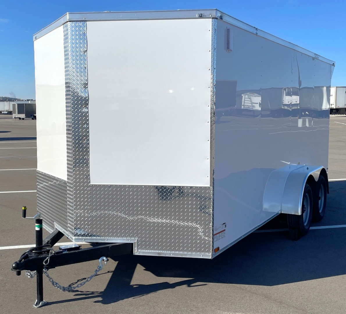 New 7x16 White Enclosed Cargo Trailer 6'6" Tall, 7,000 GVWR, Ramp Door, .080 Skin, Rear Light Spoiler