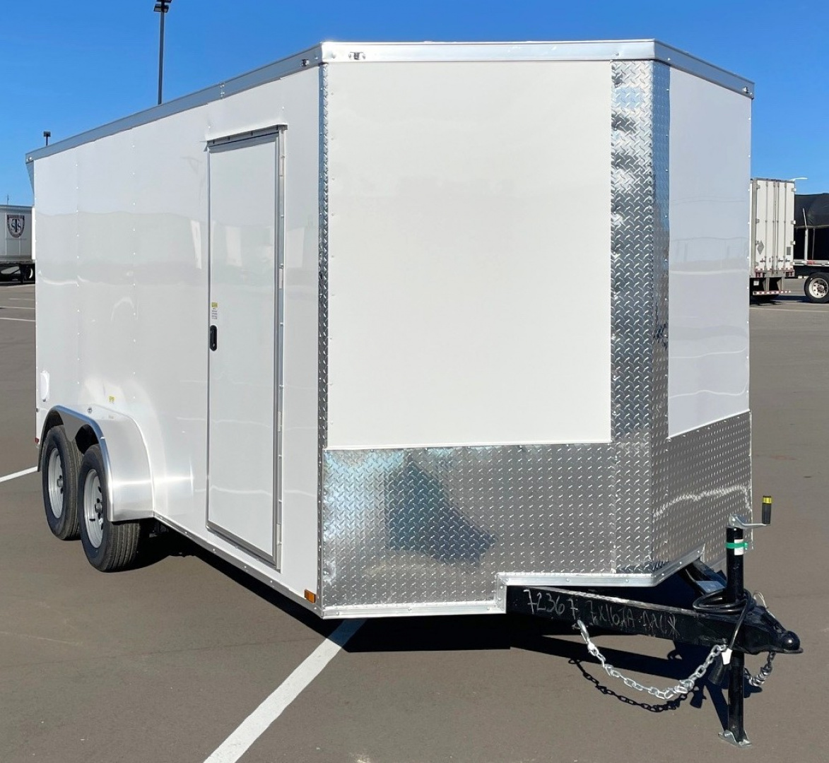 New 7x16 White Enclosed Cargo Trailer 6'6" Tall, 7,000 GVWR, Ramp Door, .080 Skin, Rear Light Spoiler