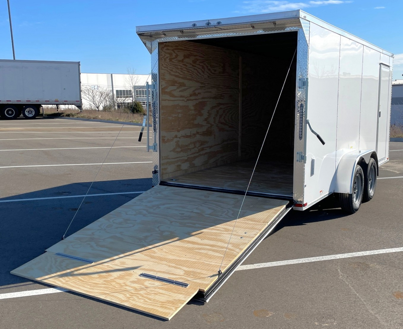 New 7x16 White Enclosed Cargo Trailer 6'6" Tall, 7,000 GVWR, Ramp Door, .080 Skin, Rear Light Spoiler