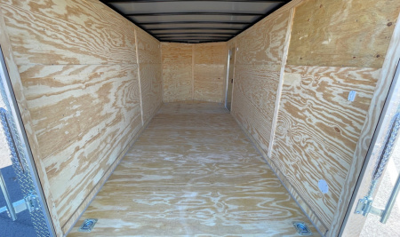 New 7x16 White Enclosed Cargo Trailer 6'6" Tall, 7,000 GVWR, Ramp Door, .080 Skin, Rear Light Spoiler