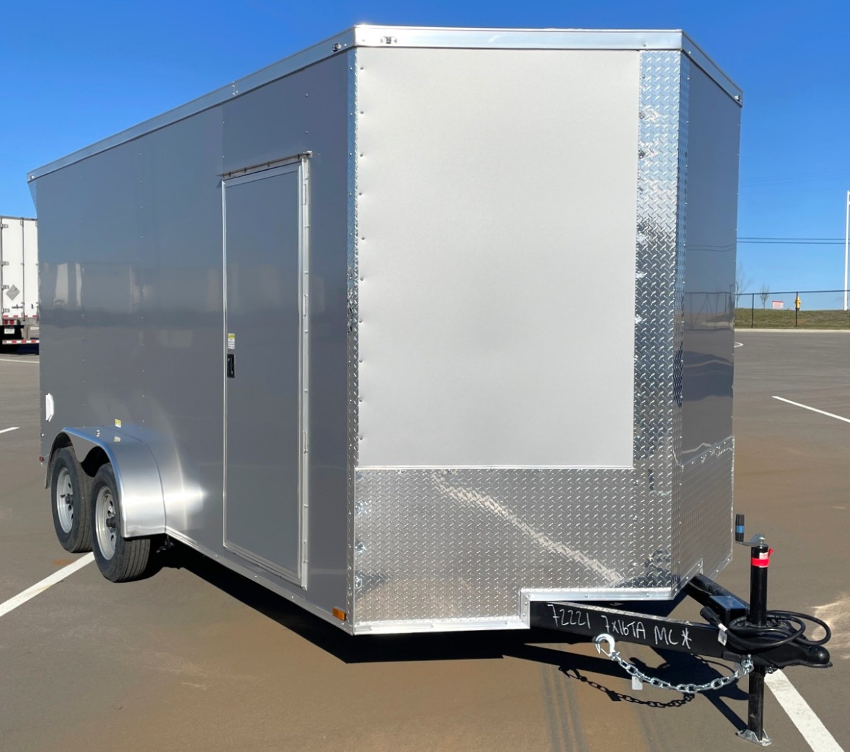 New 7x16 Silver Enclosed Cargo Trailer 7,000 GVWR: 7'Height, Ramp Door, Rear Light Spoiler, .080 Polycore