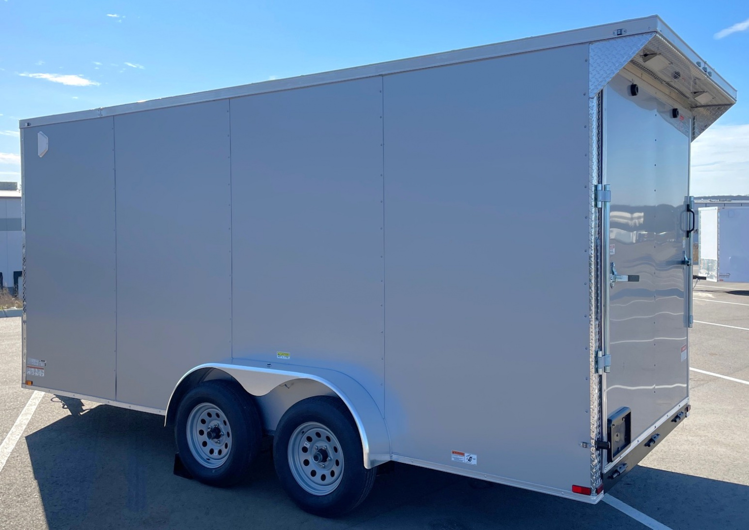 New 7x16 Silver Enclosed Cargo Trailer 7,000 GVWR: 7'Height, Ramp Door, Rear Light Spoiler, .080 Polycore