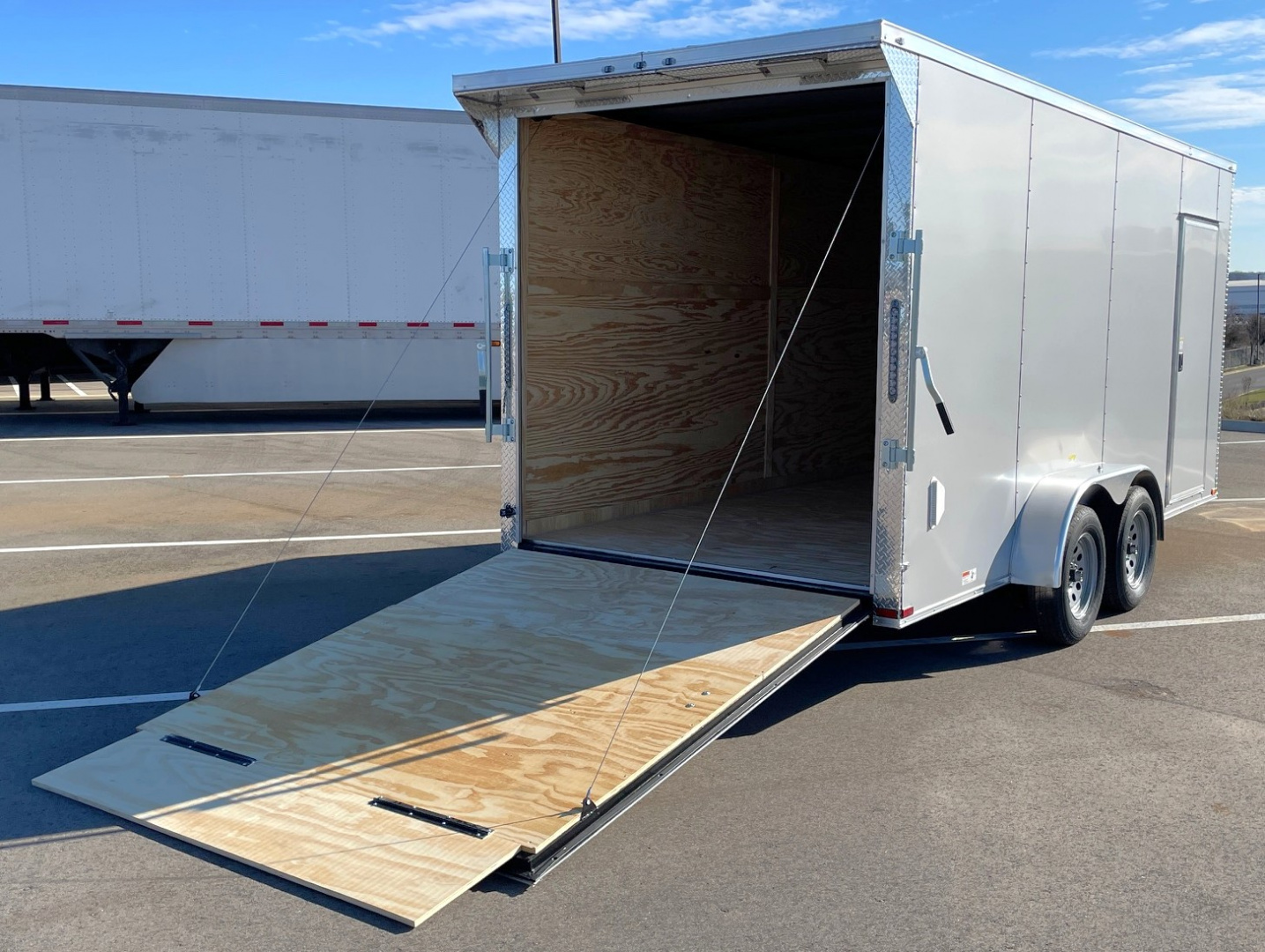 New 7x16 Silver Enclosed Cargo Trailer 7,000 GVWR: 7'Height, Ramp Door, Rear Light Spoiler, .080 Polycore