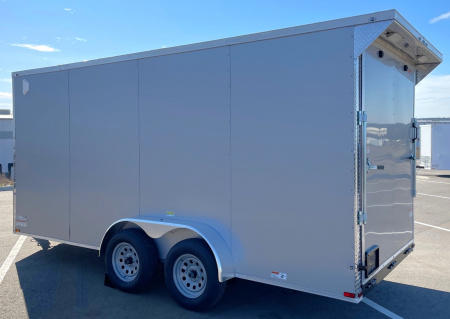 New 7x16 Silver Enclosed Cargo Trailer 7,000 GVWR: 7'Height, Ramp Door, Rear Light Spoiler, .080 Polycore