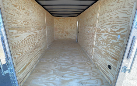 New 7x16 Silver Enclosed Cargo Trailer 7,000 GVWR: 7'Height, Ramp Door, Rear Light Spoiler, .080 Polycore