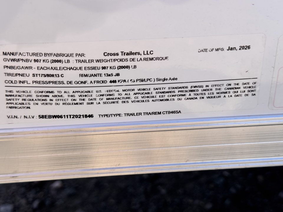 New 2026 Cross Trailers 4-6-1V Enclosed Barn Door 2K GVWR