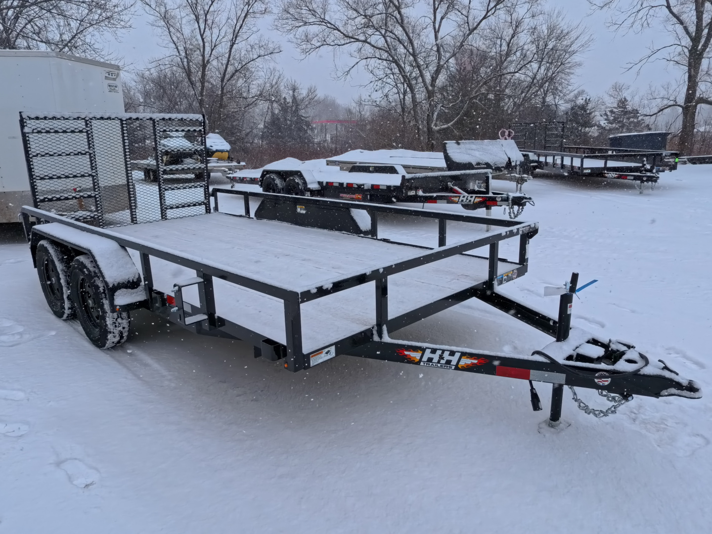 New 2026 H&H 82 x 14 Rail Side Utility -Tandem Axles with 7K GVWR, Ladder Style Gate/Ramp - Black