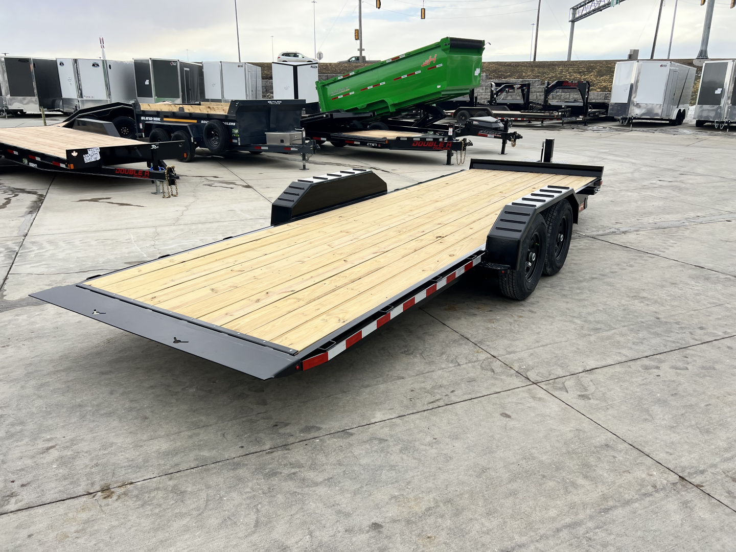 New NEW 2026 H&H 14K Low Pro Speedloader 22’ POWER TILTbed flatbed Trailer 2-7000 lb axles =14K Hydraulic JACK