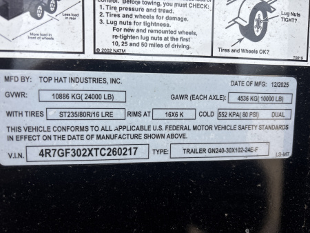 New 2026 Top Hat GN240 Gooseneck Bodies