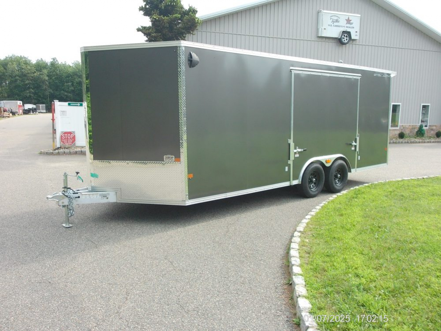New ALCOM STEALTH CAR TRAILER, 8.5X20 V nose, with options. Finished Interior, Cabinets, 9,990 lb. GVWR, our ID#150954 Sale $22,500