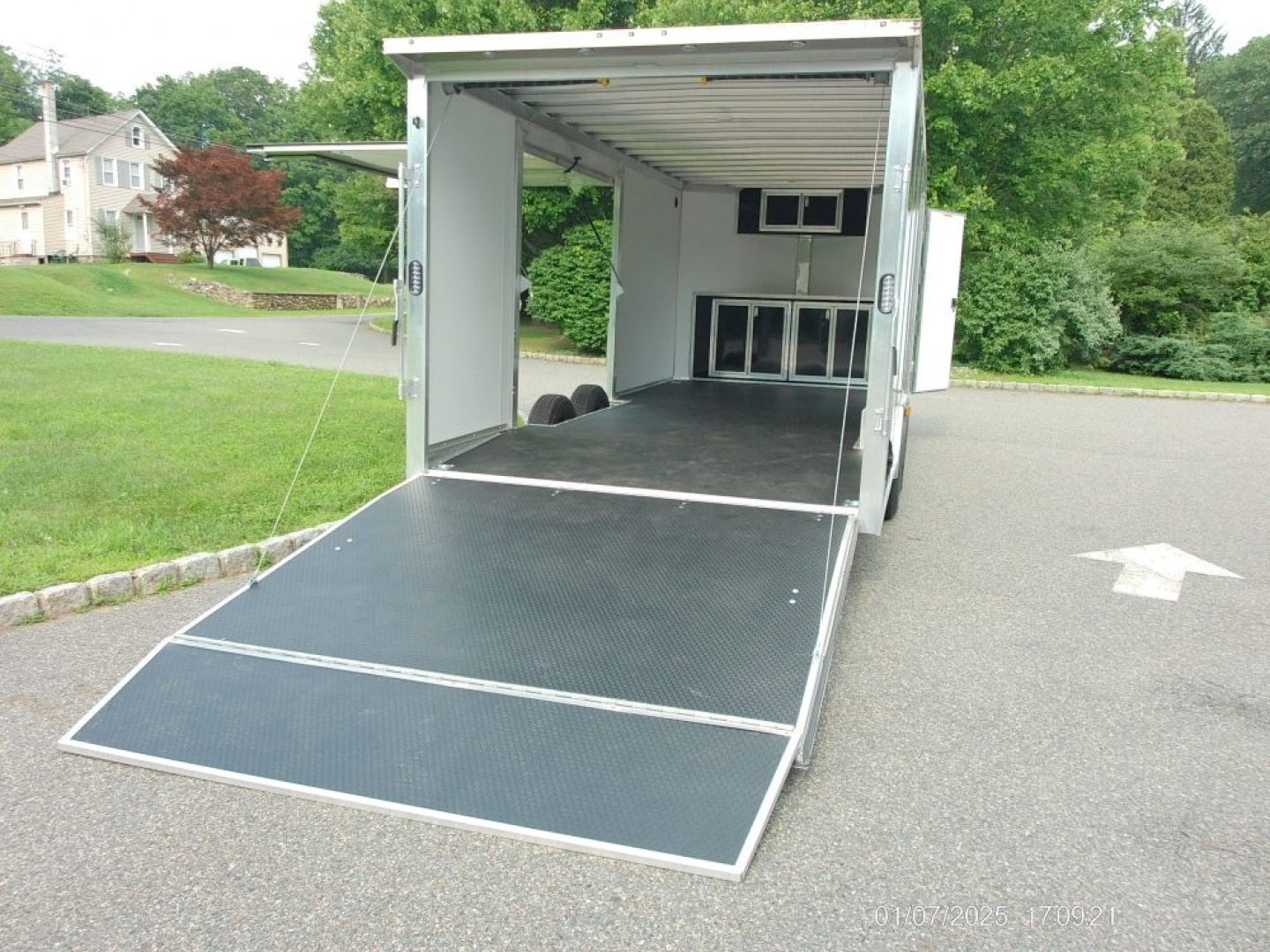 New ALCOM STEALTH CAR TRAILER, 8.5X20 V nose, with options. Finished Interior, Cabinets, 9,990 lb. GVWR, our ID#150954 Sale $22,500