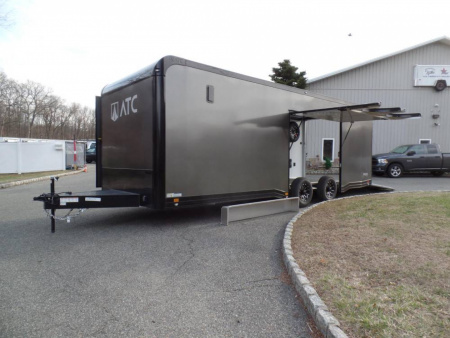 New ATC 8.5x24 Model RM400 Car Hauler, 9,990 lb. GVWR, Aluminum Frame, Big Escape Door with Removable Fender.  ID# 233213 Black Exterior