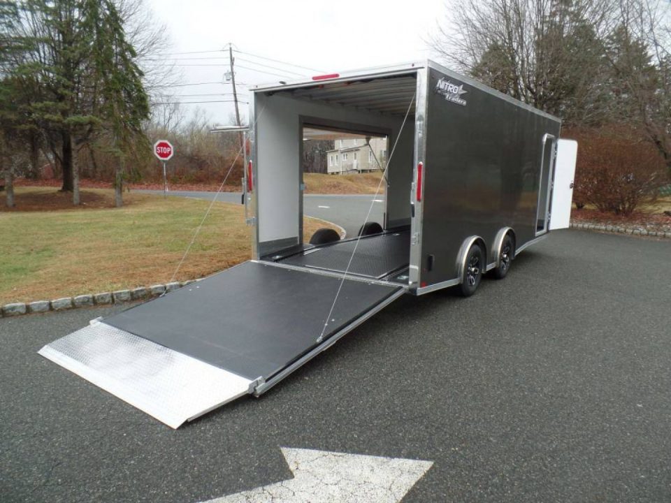 New EXAMPLE / Enclosed Car Trailer, 8.5X20 with 9,990 GVWR, Big Escape Door removable Fender, Finished Interior, Torflex Axles,