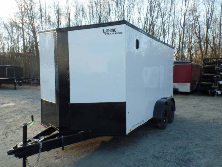 New EXAMPLE, Enclosed Trailer 7X14 X6.5 White with Black Out Package black trim and rims