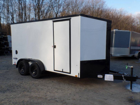 New EXAMPLE, Enclosed Trailer 7X14 X6.5 White with Black Out Package black trim and rims