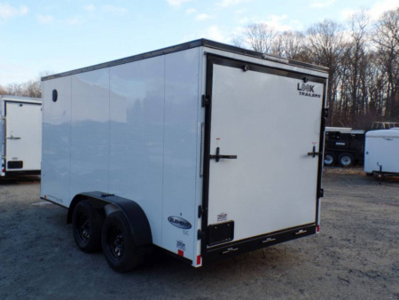 New EXAMPLE, Enclosed Trailer 7X14 X6.5 White with Black Out Package black trim and rims