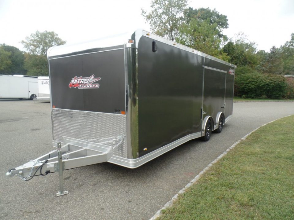 New EXAMPLE / NITRO BRAND 8.5X24 Enclosed Cast Corner Body Style Enclosed Car Trailer, with Options. Big Escape Door, Finished Interior, Cabinets, ID#009489