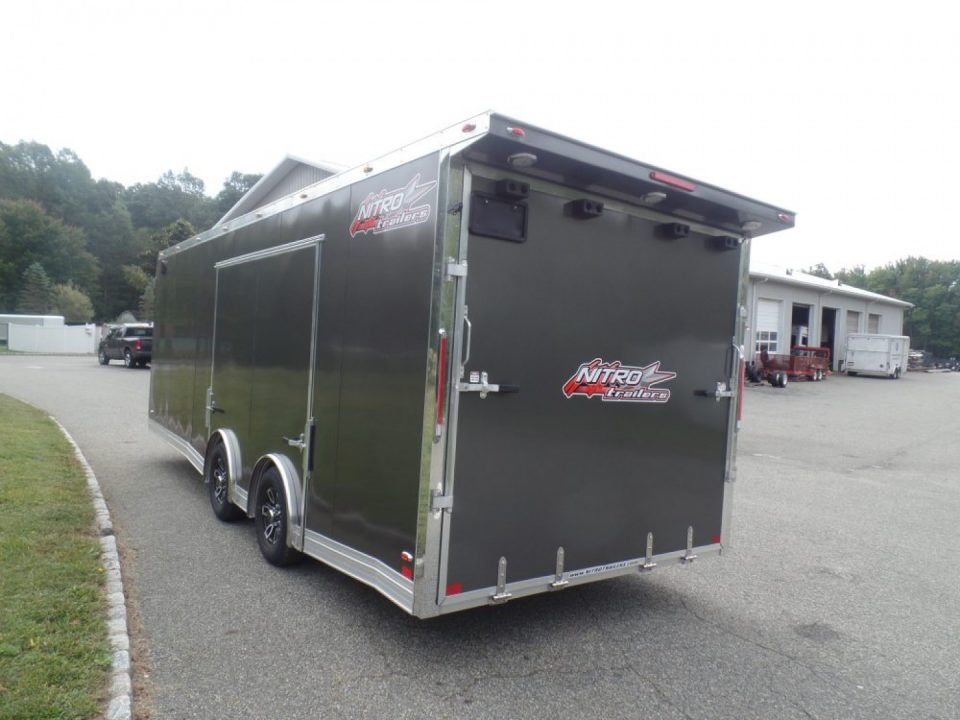 New EXAMPLE / NITRO BRAND 8.5X24 Enclosed Cast Corner Body Style Enclosed Car Trailer, with Options. Big Escape Door, Finished Interior, Cabinets, ID#009489