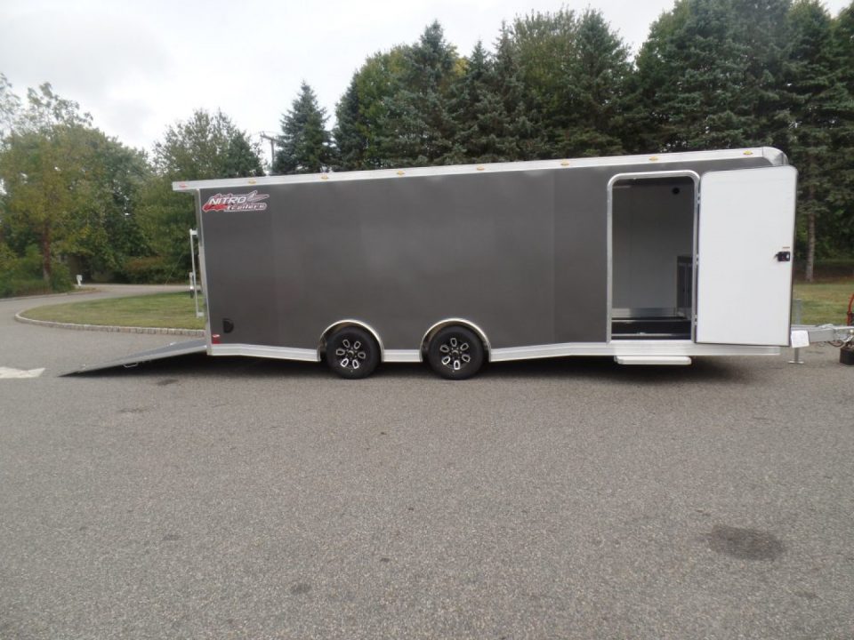 New EXAMPLE / NITRO BRAND 8.5X24 Enclosed Cast Corner Body Style Enclosed Car Trailer, with Options. Big Escape Door, Finished Interior, Cabinets, ID#009489