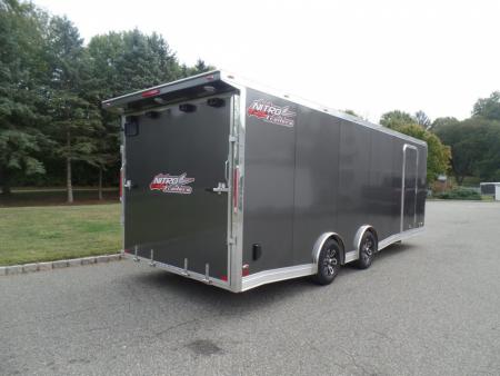 New EXAMPLE / NITRO BRAND 8.5X24 Enclosed Cast Corner Body Style Enclosed Car Trailer, with Options. Big Escape Door, Finished Interior, Cabinets, ID#009489