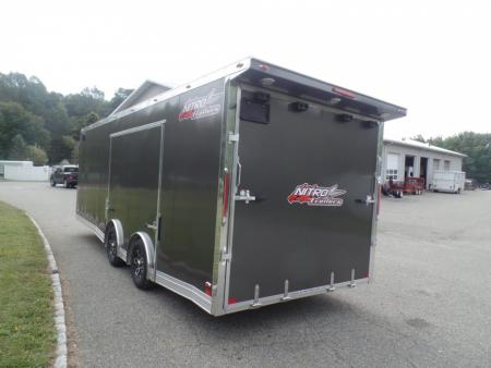 New EXAMPLE / NITRO BRAND 8.5X24 Enclosed Cast Corner Body Style Enclosed Car Trailer, with Options. Big Escape Door, Finished Interior, Cabinets, ID#009489