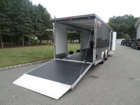 New EXAMPLE / NITRO BRAND 8.5X24 Enclosed Cast Corner Body Style Enclosed Car Trailer, with Options. Big Escape Door, Finished Interior, Cabinets, ID#009489