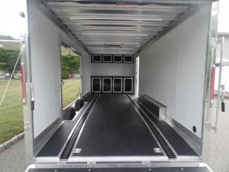 New EXAMPLE / NITRO BRAND 8.5X24 Enclosed Cast Corner Body Style Enclosed Car Trailer, with Options. Big Escape Door, Finished Interior, Cabinets, ID#009489