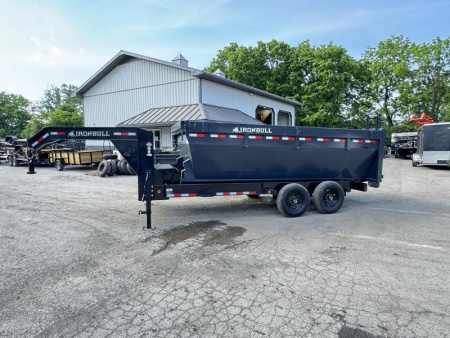 New 2026 Ironbull 7x16' Rolloff Dump Trailer Combo 14000# GVW * INCLUDES (1) 16' BIN 4' SIDES (16 YARDS) * DUAL BATTERIES * DUAL TOOLBOXES * 5x20 SCISSOR HOIST * DUAL 12K JACKS * 10" I-BEAM FRAME * 22K WINCH WITH ROLLER