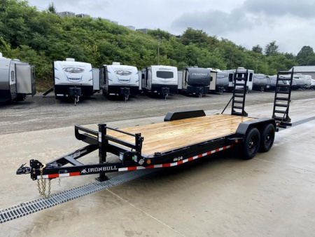 New NEW Ironbull 7x20' Equipment Trailer 14000# GVW * KNIFEEDGE RAMP W/ ADJUSTABLE SUPPORT * REMOVABLE FENDERS * 16" O.C. STRUCTURAL CHANNEL C/M * RUBRAIL/STAKE POCKETS/PIPE SPOOLS/D-RINGS * ADJUSTABLE CAST COUPLER * 12K JACK