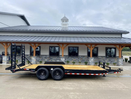 New NEW Ironbull 7x20' Equipment Trailer 14000# GVW * KNIFEEDGE RAMP W/ ADJUSTABLE SUPPORT * REMOVABLE FENDERS * 16" O.C. STRUCTURAL CHANNEL C/M * RUBRAIL/STAKE POCKETS/PIPE SPOOLS/D-RINGS * ADJUSTABLE CAST COUPLER * 12K JACK