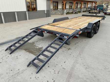 New 2025 Iron Bull 7x22' Equipment Trailer 14000# GVW * 8" I-BEAM FRAME * OVERSIZE TOOLBOX * LONGER 6' RAMPS * HD COUPLER * REMOVABLE FENDERS * 12K JACK * CHARCOAL POWDER COAT