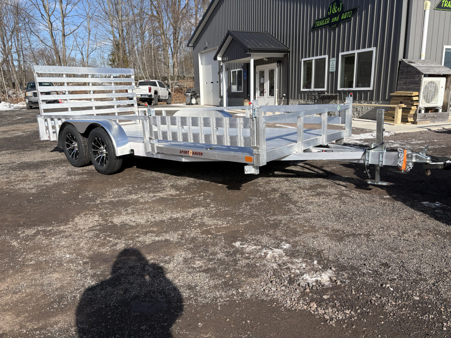 New 2026 Sport Haven 7x16 7K Deluxe Aluminum Utility Trailer with Side Loading & Mag Wheels