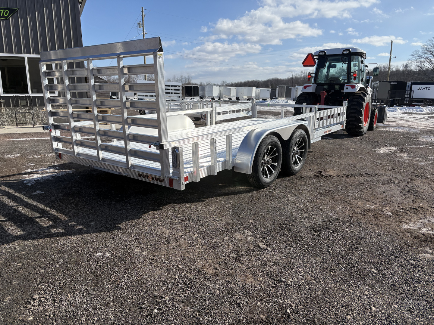 New 2026 Sport Haven 7x16 7K Deluxe Aluminum Utility Trailer with Side Loading & Mag Wheels