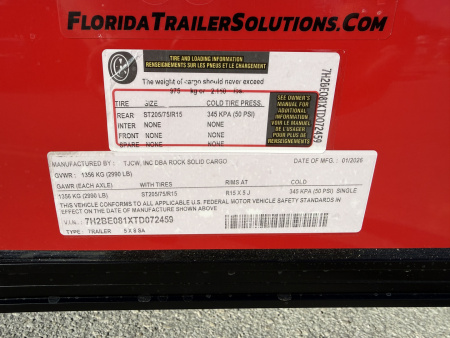 New 2026 Rock Solid Cargo 5x8 3K Rear Ramp Door Cargo / Enclosed Trailer