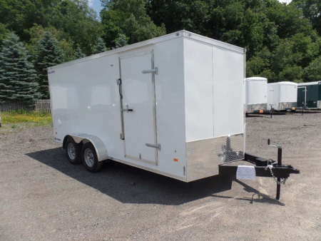 New EXAMPLE, 7' X 16' Enclosed Trailer with 6'6  interior height, RAMP On Back , White