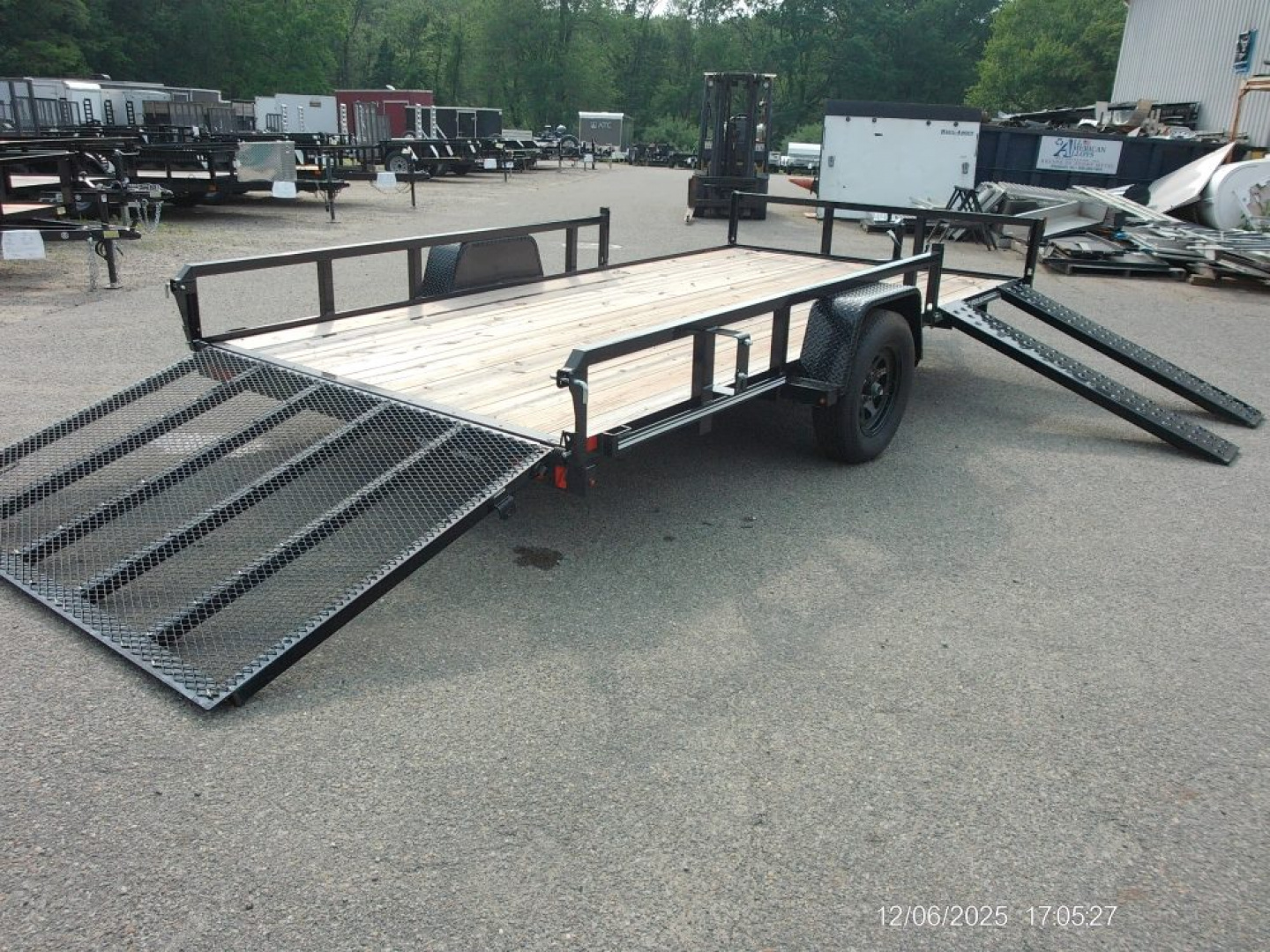 New EXAMPLE / TWO PLACE ATV / QUAD TRAILER, SIDE LOAD RAMPS, 81 wide by 14 ft. long deck. Single Axle, empty weight 1,450 lbs. ID#537100