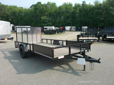 New EXAMPLE / TWO PLACE ATV / QUAD TRAILER, SIDE LOAD RAMPS, 81 wide by 14 ft. long deck. Single Axle, empty weight 1,450 lbs. ID#537100