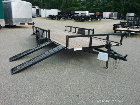 New TWO PLACE ATV / QUAD TRAILER, SIDE LOAD RAMPS, 81 wide by 14 ft. long deck. Single Axle, empty weight 1,450 lbs. ID#537100