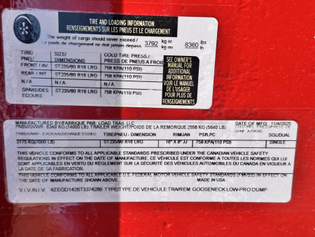 New 2026 Load Trail 7-14-4H Telescopic Gooseneck Dump W/ Hydraulic Jacks 7K Axles