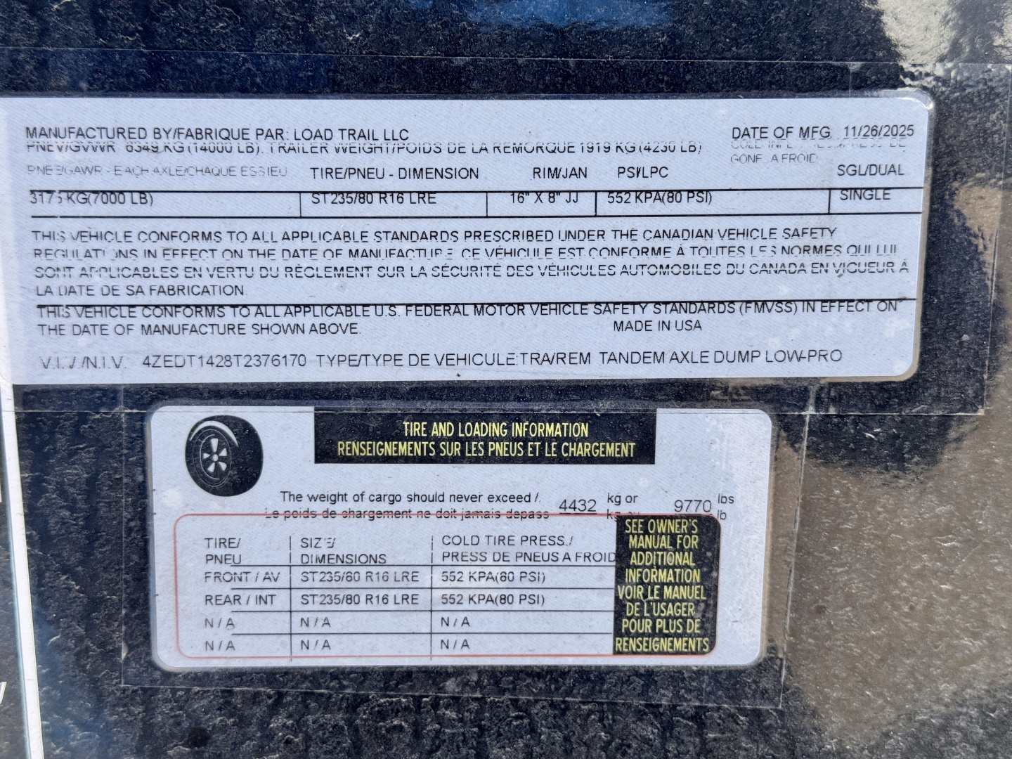 New 2026 Load Trail 7-14 Dump W/ Hydraulic Jack 7K Axles