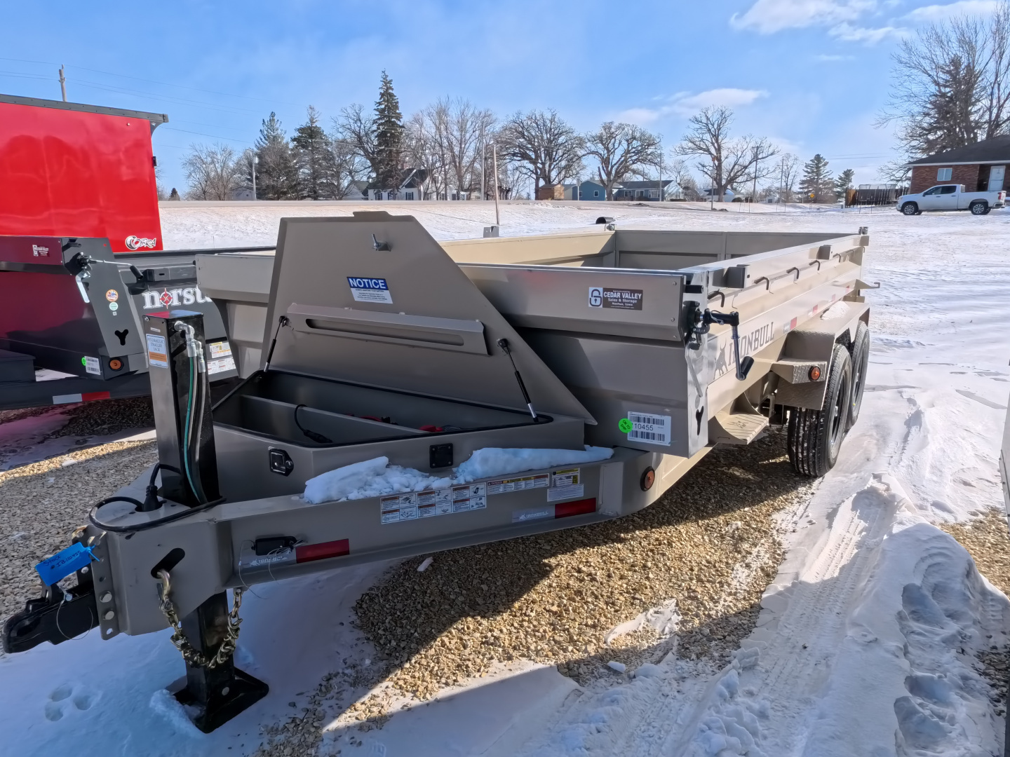 New 2026 Iron Bull 83 x 14 DWB Dump Trailer, 14,999lb. GVWR, Hydraulic Jack, Aluminum Ramps, Desert Sand Dump