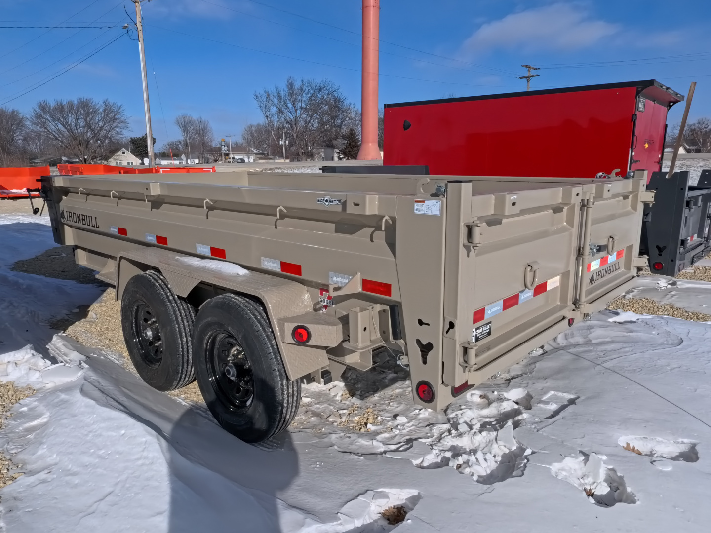 New 2026 Iron Bull 83 x 14 DWB Dump Trailer, 14,999lb. GVWR, Hydraulic Jack, Aluminum Ramps, Desert Sand Dump