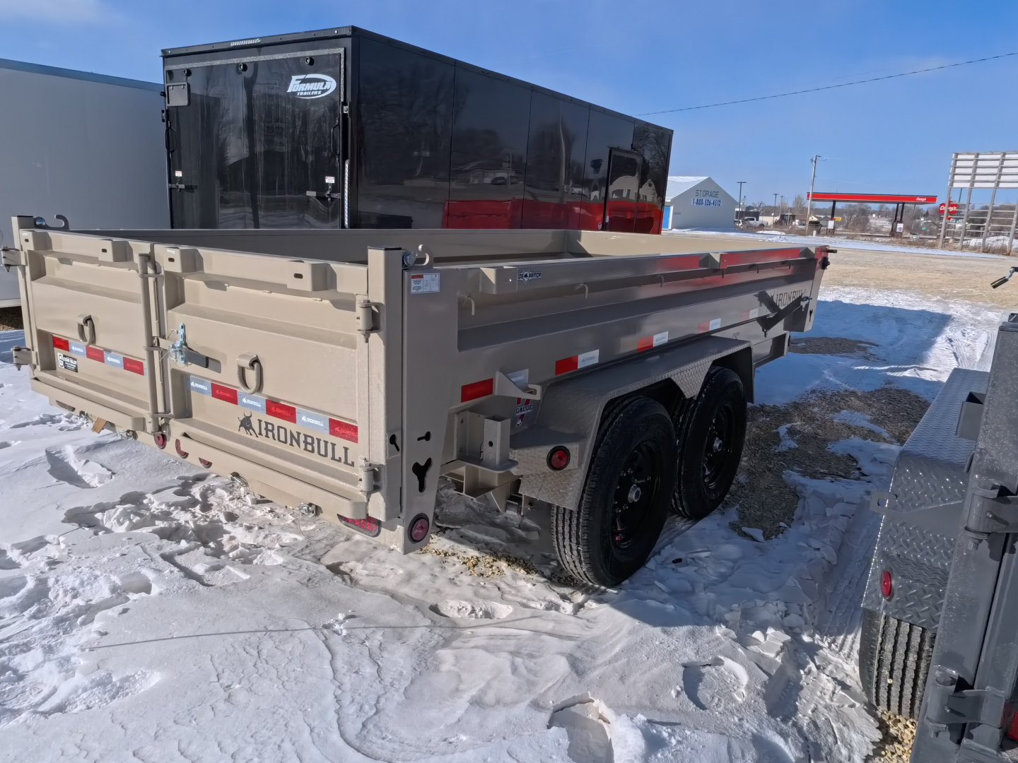 New 2026 Iron Bull 83 x 14 DWB Dump Trailer, 14,999lb. GVWR, Hydraulic Jack, Aluminum Ramps, Desert Sand Dump