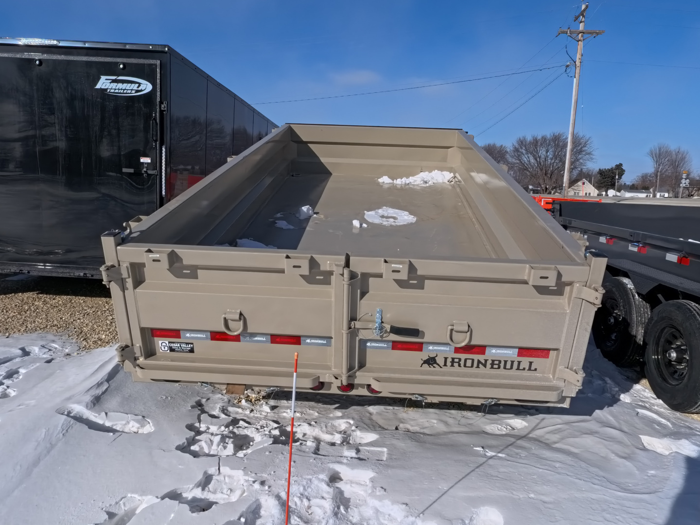 New 2026 Iron Bull 83 x 14 DWB Dump Trailer, 14,999lb. GVWR, Hydraulic Jack, Aluminum Ramps, Desert Sand Dump
