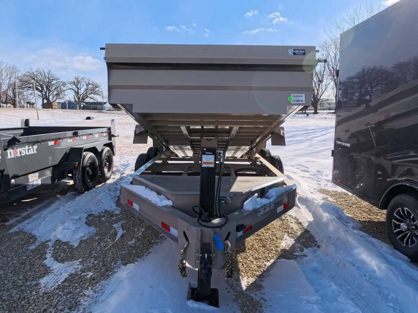 New 2026 Iron Bull 83 x 14 DWB Dump Trailer, 14,999lb. GVWR, Hydraulic Jack, Aluminum Ramps, Desert Sand Dump