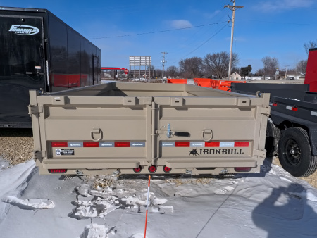 New 2026 Iron Bull 83 x 14 DWB Dump Trailer, 14,999lb. GVWR, Hydraulic Jack, Aluminum Ramps, Desert Sand Dump