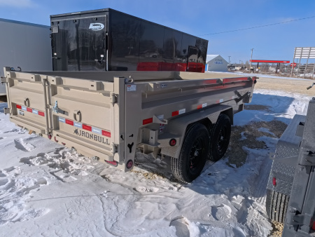 New 2026 Iron Bull 83 x 14 DWB Dump Trailer, 14,999lb. GVWR, Hydraulic Jack, Aluminum Ramps, Desert Sand Dump