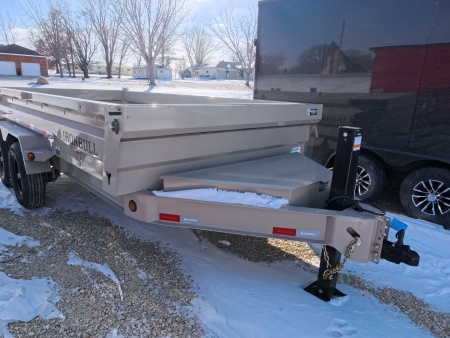 New 2026 Iron Bull 83 x 14 DWB Dump Trailer, 14,999lb. GVWR, Hydraulic Jack, Aluminum Ramps, Desert Sand Dump