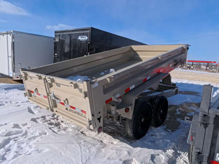 New 2026 Iron Bull 83 x 14 DWB Dump Trailer, 14,999lb. GVWR, Hydraulic Jack, Aluminum Ramps, Desert Sand Dump