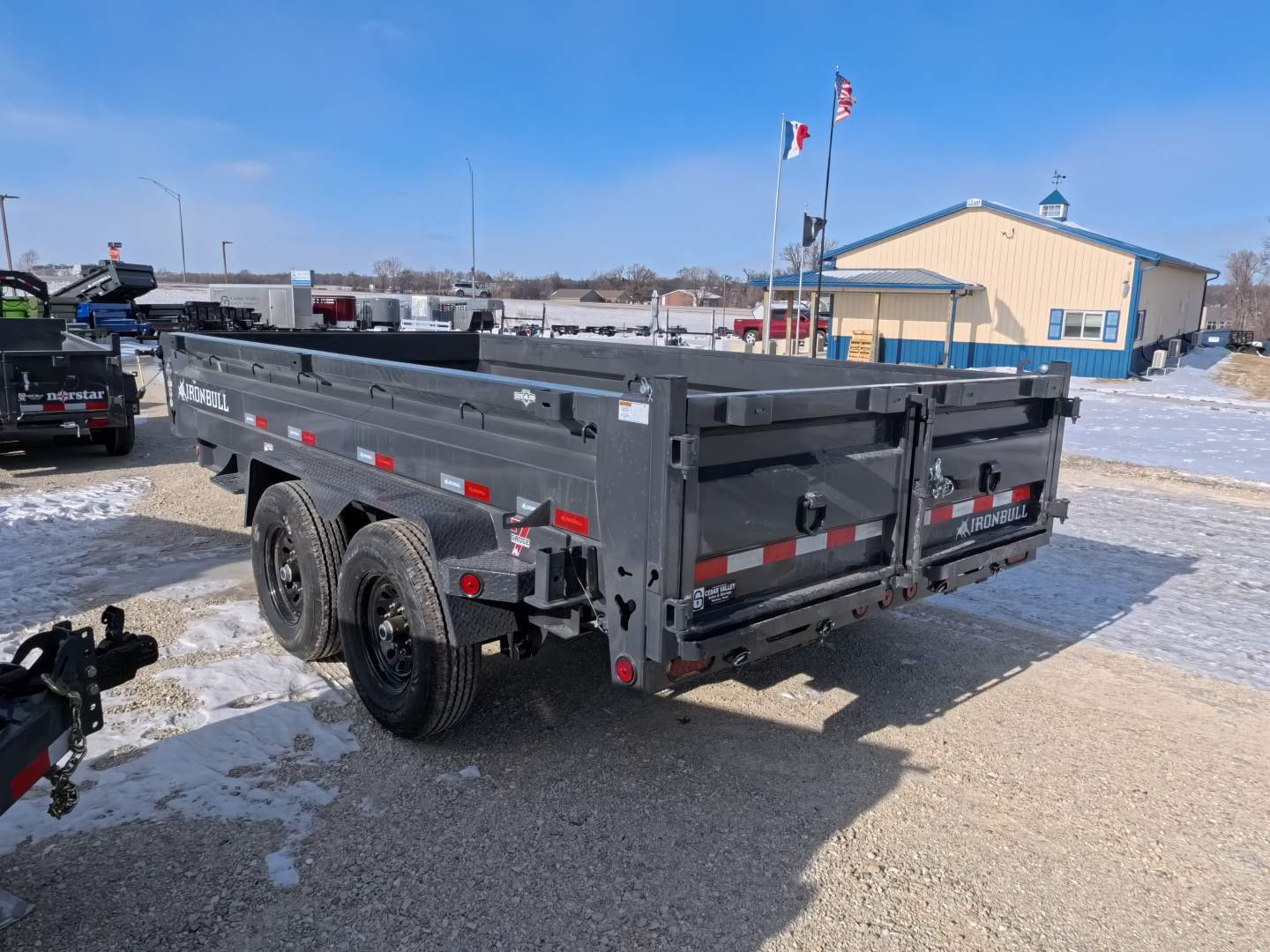 New 2026 Iron Bull 83 x 14 DWB Dump Trailer, 14,999lb. GVWR, Aluminum Ramps, Grey